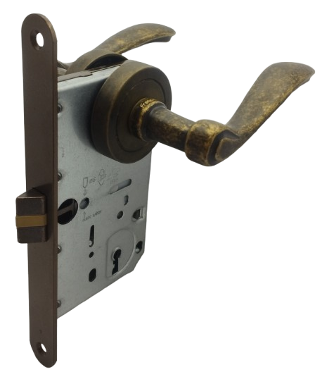 SIMPLE PASO: Par Manillas Apollo Bronce Viejo y Cerradura Paso AGB (Italia)