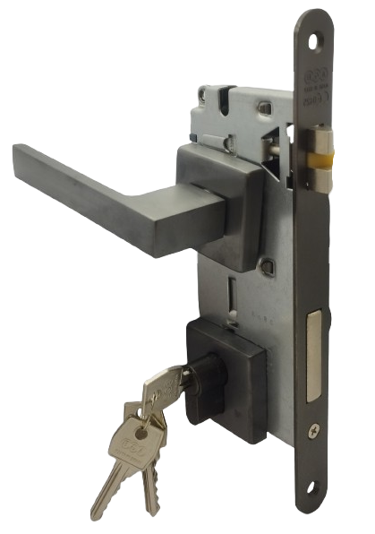 PUERTA PRINCIPAL IZQUIERDA: Manilla QMini Grafito PVD Izquierda, Cerradura Seguridad y Cilindro Llave/Llave AGB (Italia)