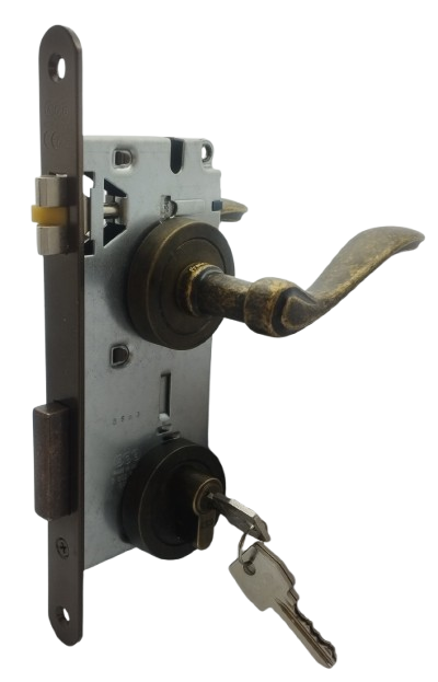 SEGURIDAD LLAVE/LLAVE: Par Manillas Apollo Bronce Viejo, Cerradura Seguridad y Cilindro Llave/Llave AGB (Italia)